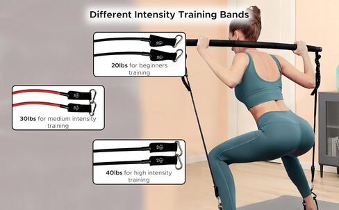 Picco Pilates Bar Kit with Resistance Bands, Exercise Bar with AB Roller,Squat,Glutes, Ankle Straps,at Home Workout Equipment in Saudi Arabia
