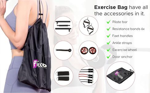 Picco Pilates Bar Kit with Resistance Bands, Exercise Bar with AB Roller,Squat,Glutes, Ankle Straps,at Home Workout Equipment in Saudi Arabia