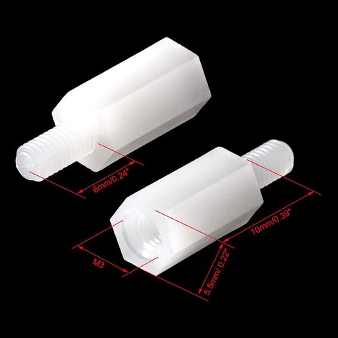uxcell M3 18+6mm F/M Nylon Hex Standoff Spacer Screws PCB Pillar White 100 Pcs in Saudi Arabia