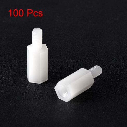 uxcell M3 18+6mm F/M Nylon Hex Standoff Spacer Screws PCB Pillar White 100 Pcs in Saudi Arabia