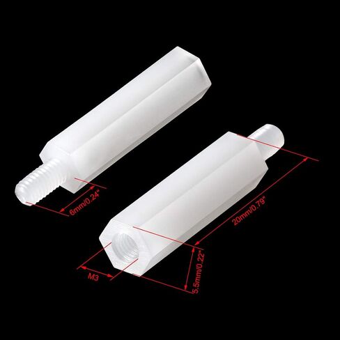uxcell M3 18+6mm F/M Nylon Hex Standoff Spacer Screws PCB Pillar White 100 Pcs in Saudi Arabia