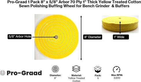 1 Pack Extra Thick Buffing Polishing Wheel 8 inch Yellow Treated Cotton Medium, 70 Ply – 1" Thick with 5/8 inch Arbor Hole for Bench Grinder – Ideal for Middle Step Buffing – Pack of 1 in Saudi Arabia