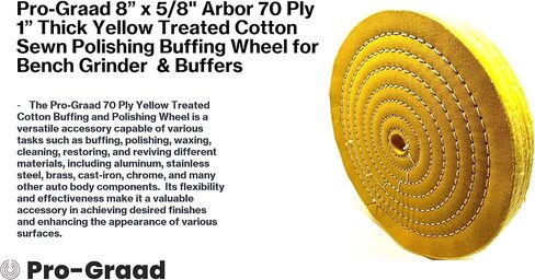 1 Pack Extra Thick Buffing Polishing Wheel 8 inch Yellow Treated Cotton Medium, 70 Ply – 1" Thick with 5/8 inch Arbor Hole for Bench Grinder – Ideal for Middle Step Buffing – Pack of 1 in Saudi Arabia