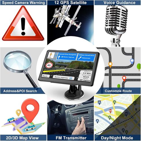 GPS Navigator لنظام ملاحة السيارة لسائقي الشاحنات التجارية GPS 2024 مع خريطة الولايات المتحدة/كاليفورنيا/MX غير المتصلة بالإنترنت، تحديث مجاني، توجيه صوتي، تنبيه القيادة، وحدة GPS محمولة بشاشة لمس 7 بوصة in Kuwait