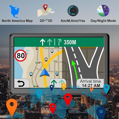 GPS Navigator لنظام ملاحة السيارة لسائقي الشاحنات التجارية GPS 2024 مع خريطة الولايات المتحدة/كاليفورنيا/MX غير المتصلة بالإنترنت، تحديث مجاني، توجيه صوتي، تنبيه القيادة، وحدة GPS محمولة بشاشة لمس 7 بوصة in Kuwait