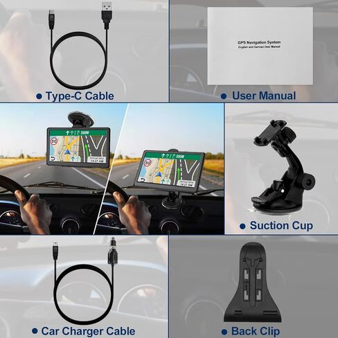 GPS Navigator لنظام ملاحة السيارة لسائقي الشاحنات التجارية GPS 2024 مع خريطة الولايات المتحدة/كاليفورنيا/MX غير المتصلة بالإنترنت، تحديث مجاني، توجيه صوتي، تنبيه القيادة، وحدة GPS محمولة بشاشة لمس 7 بوصة in Kuwait