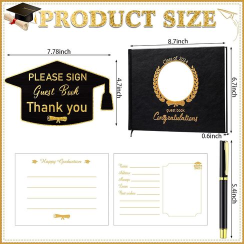 Pasimy Leather Graduation Guest Book with Grad Stand and Signature Pen Guest Sign in Book 2024 Grad Memory Registry Guest Book for College High School Graduation Party Gifts Supplies(Black Gold) in Saudi Arabia