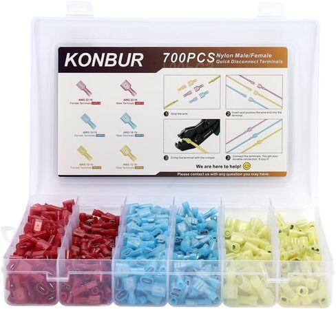 340Pcs Nylon Spade Quick Disconnect Connectors Kit, Electrical Fully-Insulated Male and Female Crimp Cold-Pressed Wire Terminals –with All-in-1 Tool (Wire Stripper + Crimper + Cutter) in Saudi Arabia