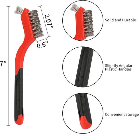 مجموعة فرش سلكية مكونة من 4 قطع، شعيرات من الفولاذ المقاوم للصدأ والنحاس والنايلون مع مقبض منحني لتنظيف الطلاء والأوساخ الصدأ وتنظيف عميق، 3 قطع 7 بوصات و1 قطعة 14 بوصة in Kuwait
