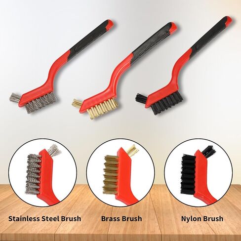 مجموعة فرش سلكية مكونة من 4 قطع، شعيرات من الفولاذ المقاوم للصدأ والنحاس والنايلون مع مقبض منحني لتنظيف الطلاء والأوساخ الصدأ وتنظيف عميق، 3 قطع 7 بوصات و1 قطعة 14 بوصة in Kuwait