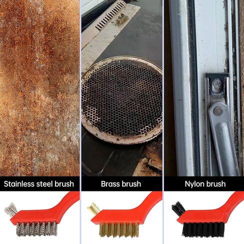 مجموعة فرش سلكية مكونة من 4 قطع، شعيرات من الفولاذ المقاوم للصدأ والنحاس والنايلون مع مقبض منحني لتنظيف الطلاء والأوساخ الصدأ وتنظيف عميق، 3 قطع 7 بوصات و1 قطعة 14 بوصة in Kuwait