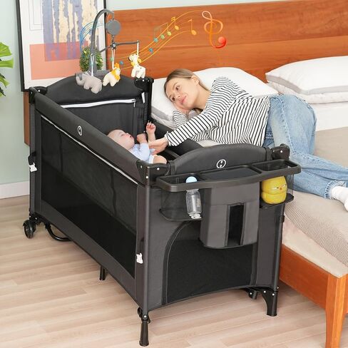 5 in 1 Baby Bassinet Beside Sleeper, Pack and Play Bassinet , Beside Sleeper for Newborn to Toddlers,Multifunction Portable Playard with Bassinet Crib,Soft Toys,Waterproof Sheet,Diaper Changer. in Saudi Arabia