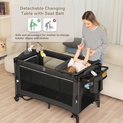 5 in 1 Baby Bassinet Beside Sleeper, Pack and Play Bassinet , Beside Sleeper for Newborn to Toddlers,Multifunction Portable Playard with Bassinet Crib,Soft Toys,Waterproof Sheet,Diaper Changer. in Saudi Arabia