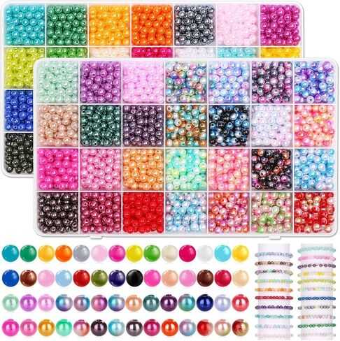 2240Pcs Colored Pearl Beads in 28 Colors for Jewelry Making - 6mm Round Shiny Beads for Bracelets, Crafts and Jewelry in Kuwait