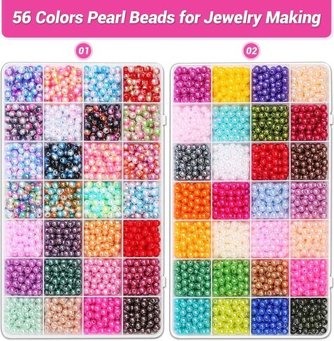 2240Pcs Colored Pearl Beads in 28 Colors for Jewelry Making - 6mm Round Shiny Beads for Bracelets, Crafts and Jewelry in Kuwait