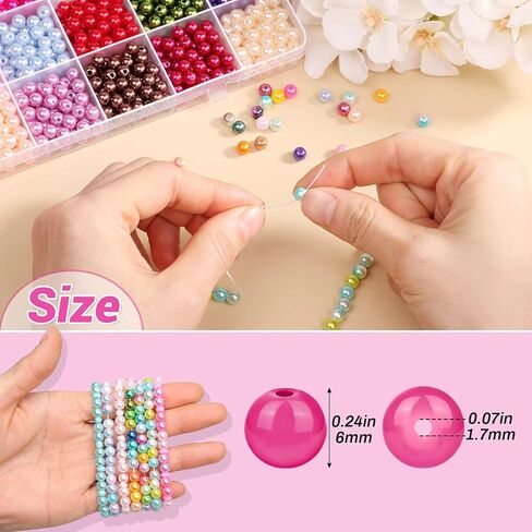 2240Pcs Colored Pearl Beads in 28 Colors for Jewelry Making - 6mm Round Shiny Beads for Bracelets, Crafts and Jewelry in Kuwait