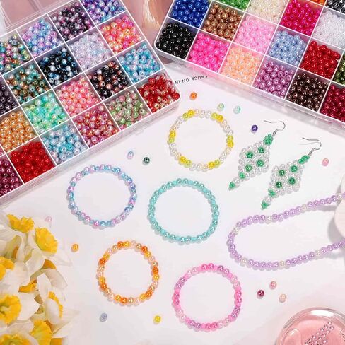 2240Pcs Colored Pearl Beads in 28 Colors for Jewelry Making - 6mm Round Shiny Beads for Bracelets, Crafts and Jewelry in Kuwait