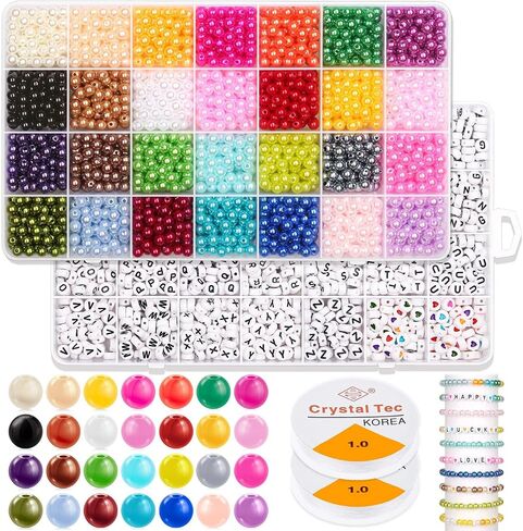 2240Pcs Colored Pearl Beads in 28 Colors for Jewelry Making - 6mm Round Shiny Beads for Bracelets, Crafts and Jewelry in Kuwait