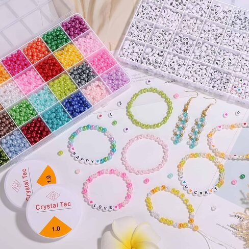 2240Pcs Colored Pearl Beads in 28 Colors for Jewelry Making - 6mm Round Shiny Beads for Bracelets, Crafts and Jewelry in Kuwait