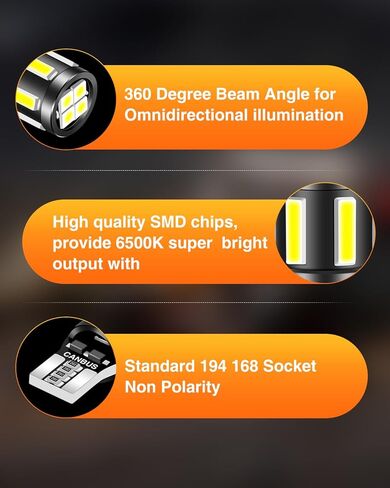 LUYED 10 X Super Bright 7020&3030 10-EX شرائح Canbus W5W 194 168 2825 مصابيح Led، زينون أبيض in Kuwait