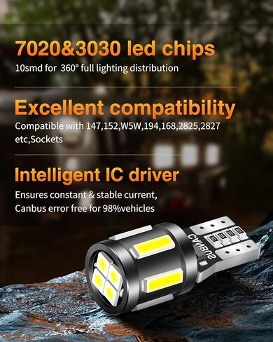 LUYED 10 X Super Bright 7020&3030 10-EX شرائح Canbus W5W 194 168 2825 مصابيح Led، زينون أبيض in Kuwait