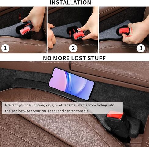 عبوتان من حشو فجوات مقعد السيارة، قابس فجوة مقعد السيارة العالمي لملء الفجوة بين المقعد ووحدة التحكم وإيقاف محفظة الهاتف المحمول ومفاتيح العملات المعدنية من السقوط باللون الأسود (أسود) in Kuwait