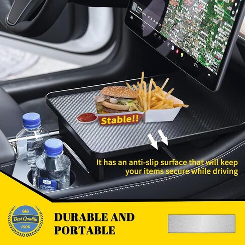 Car Eating Food Table Tray, Center Console Organizer for Tesla Model 3 and Y Accessories 2023, Food Tray Table for Eating, Anti-Slide Car Tray Organizer with Stability for Autopilot Road Trips in Saudi Arabia