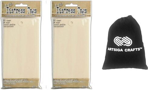 علامات Ranger Ink Tim Holtz Distress Heavystock رقم 8، 20/عبوة من قطعتين مجمعة مع حقيبة مشروع صغيرة من Artsiga Crafts in Kuwait