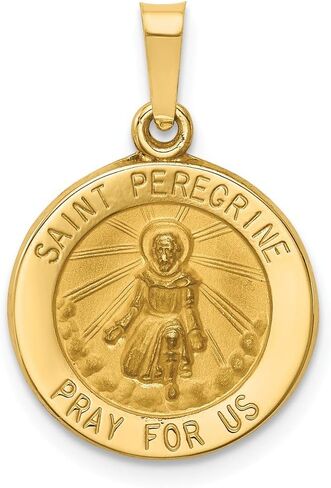 FB JEWELS Solid 14K Yellow Gold Polished And Satin St. Peregrine Medal Pendant in Saudi Arabia