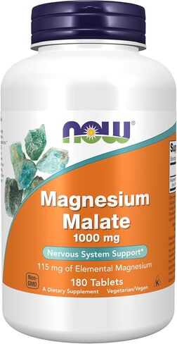 NOW Supplements, Magnesium Malate 1000 mg, Energy Production*, Nervous System Support*, 180 Tablets in Saudi Arabia