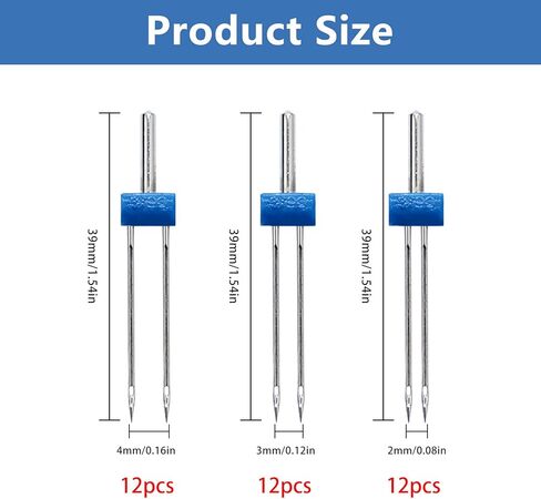 36 قطعة ماكينة خياطة إبرة مزدوجة دبابيس إبرة مزدوجة قابلة للتمدد مع 2 صندوق بلاستيكي خيط إبرة أوتوماتيكي وإكسسوار لآلة الخياطة المنزلية 3 أحجام مختلطة 2.0/90، 3.0/90، 4.0/90 in Kuwait