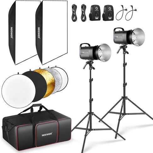 NEEWER 800Ws Studio Monolight Flash Light Kit: 2 Pack S101-400W PRO 5600K Strobe Lights مع 2.4G Trigger / 150W Modelling Lamps / Bowens Mount / Softboxes / Stands / عاكس / حقيبة، متوافق مع QPRO in Saudi Arabia