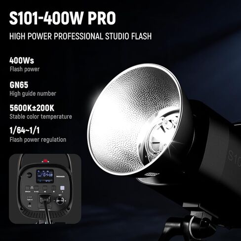 NEEWER 800Ws Studio Monolight Flash Light Kit: 2 Pack S101-400W PRO 5600K Strobe Lights مع 2.4G Trigger / 150W Modelling Lamps / Bowens Mount / Softboxes / Stands / عاكس / حقيبة، متوافق مع QPRO in Saudi Arabia