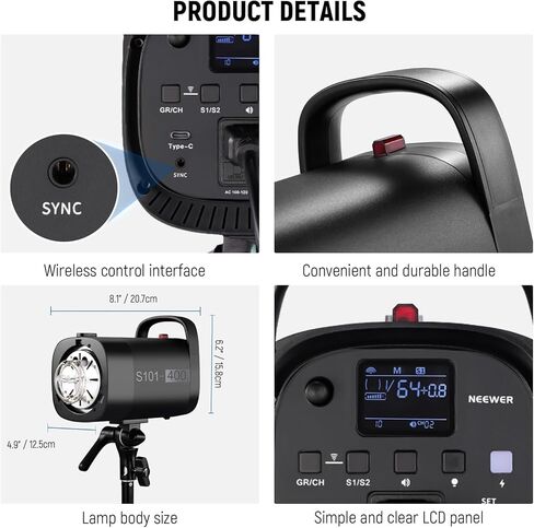 NEEWER 800Ws Studio Monolight Flash Light Kit: 2 Pack S101-400W PRO 5600K Strobe Lights مع 2.4G Trigger / 150W Modelling Lamps / Bowens Mount / Softboxes / Stands / عاكس / حقيبة، متوافق مع QPRO in Saudi Arabia