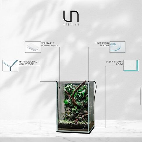 حوض أسماك Ultum Nature Systems فائق الوضوح بدون إطار - حوض أسماك زجاجي منخفض الحديد بحواف متدرجة 45 درجة، بسُمك 5 مم - 12 مم، يتضمن حصيرة تسوية (16T، طويل، 1.6 جالون) in Kuwait