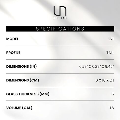 حوض أسماك Ultum Nature Systems فائق الوضوح بدون إطار - حوض أسماك زجاجي منخفض الحديد بحواف متدرجة 45 درجة، بسُمك 5 مم - 12 مم، يتضمن حصيرة تسوية (16T، طويل، 1.6 جالون) in Kuwait