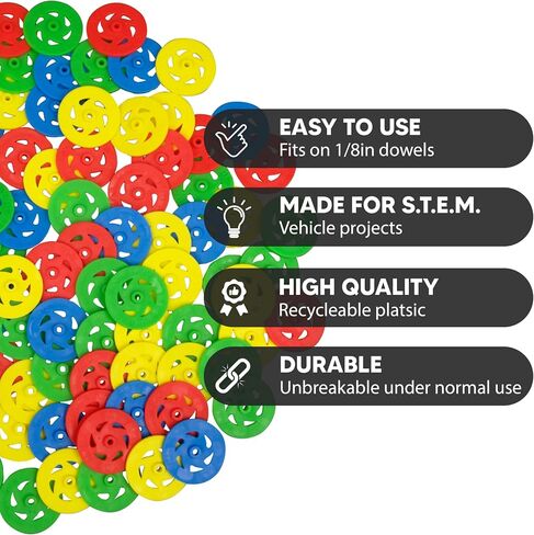 You Make Plastic Project Wheels with 1/8" Hole - Pack of 100 pcs - Designed for Science and Engineering Car Projects in Kuwait