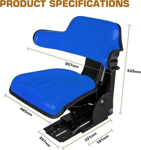 Blue Universal Adjustable Tractor Suspension Seat with Tilt Wrap-around Style Fits for Ford/New Holland Tractor 3900 3930 3910 5000 5100 5600 5610 5900 5910 Shock Absorption Alloy Steel PVC in Saudi Arabia