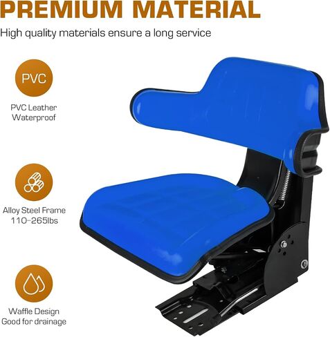 Blue Universal Adjustable Tractor Suspension Seat with Tilt Wrap-around Style Fits for Ford/New Holland Tractor 3900 3930 3910 5000 5100 5600 5610 5900 5910 Shock Absorption Alloy Steel PVC in Saudi Arabia
