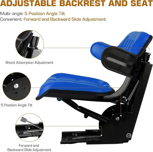 Blue Universal Adjustable Tractor Suspension Seat with Tilt Wrap-around Style Fits for Ford/New Holland Tractor 3900 3930 3910 5000 5100 5600 5610 5900 5910 Shock Absorption Alloy Steel PVC in Saudi Arabia