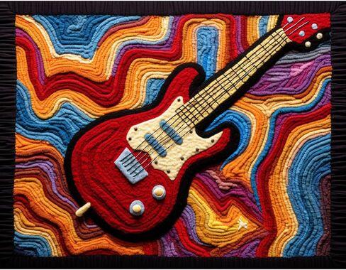 Guitar Latch Hook Rectangle Rug Kits for Adults Needle Crochet Yarn Embroidery Carpet Hook and Latch Kit Floor Mat Tapestry Christmas Home Decoration 52x38cm in Saudi Arabia
