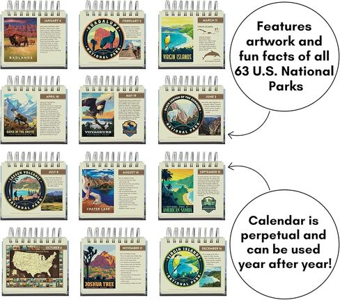 Americanflat Perpetual Flip Calendar for Office Desk - National Park Daily Perpetual Calendar with Spiral Binding featuring 63 National Parks Calendar 5.5" Desktop Size in Kuwait