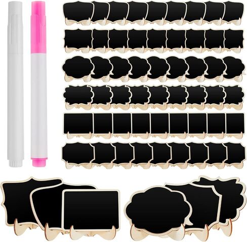 60 Pcs Reusable Mini Chalkboard Signs 6 Designs Small Blackboards with Stand Wooden Food Labels for Party Mini Chalkboard Easel Framed Mini Chalk Boards with Chalk Markers Food Tags for Buffet in Saudi Arabia