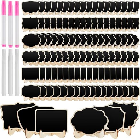 60 Pcs Reusable Mini Chalkboard Signs 6 Designs Small Blackboards with Stand Wooden Food Labels for Party Mini Chalkboard Easel Framed Mini Chalk Boards with Chalk Markers Food Tags for Buffet in Saudi Arabia