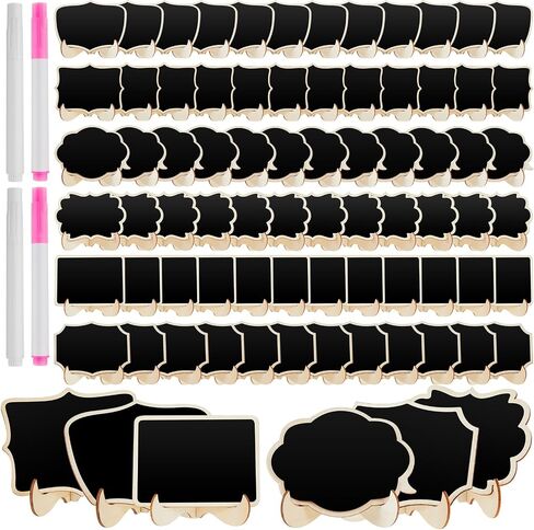 60 Pcs Reusable Mini Chalkboard Signs 6 Designs Small Blackboards with Stand Wooden Food Labels for Party Mini Chalkboard Easel Framed Mini Chalk Boards with Chalk Markers Food Tags for Buffet in Saudi Arabia