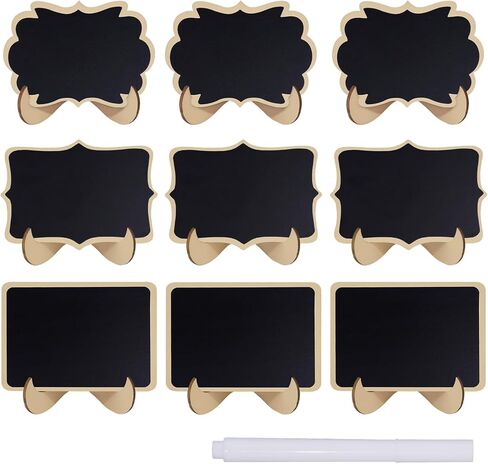 9 قطع لافتات سبورة صغيرة، 3 أشكال من السبورة الصغيرة مع أقلام طباشير، لبطاقات اسم الطعام أو العلامات، ولافتات الزفاف مع حامل خشبي in Kuwait