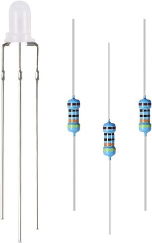 مجموعة الثنائيات والمقاومات LED 3 مم من uxcell، ثنائية اللون منتشرة (أحمر وأخضر زمردي) عدسة بلورية دائرية كاثودية مشتركة مع حافة، مقاومات 430 أوم (لتيار مستمر 6-12 فولت)، لمشروع DIY 25 مجموعة in Saudi Arabia