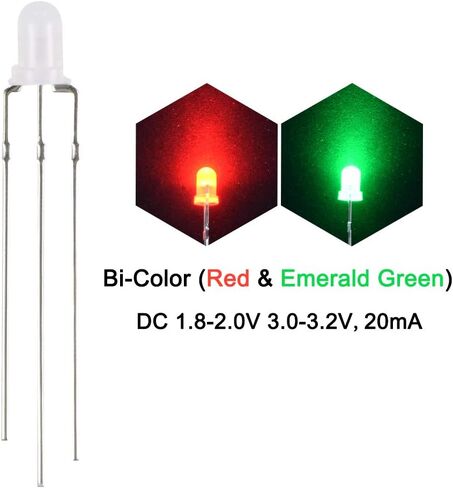 مجموعة الثنائيات والمقاومات LED 3 مم من uxcell، ثنائية اللون منتشرة (أحمر وأخضر زمردي) عدسة بلورية دائرية كاثودية مشتركة مع حافة، مقاومات 430 أوم (لتيار مستمر 6-12 فولت)، لمشروع DIY 25 مجموعة in Saudi Arabia