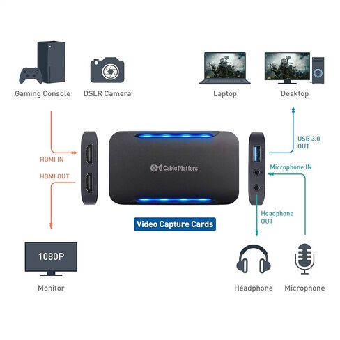 بطاقة التقاط فيديو عالية الدقة من Cable Matters (بطاقة التقاط USB 3.0 إلى HDMI) - متوافقة مع Playstation 5، وXbox Series X، وPlaystation 4، وXbox One، وDSLR، وكاميرا الفيديو، والمزيد - لأجهزة الكمبيوتر USB-A وUSB-C in Kuwait