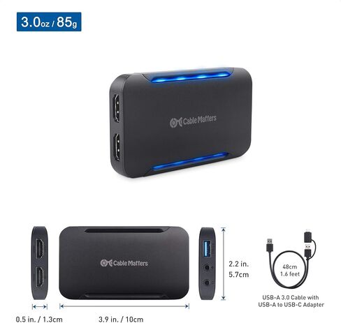 بطاقة التقاط فيديو عالية الدقة من Cable Matters (بطاقة التقاط USB 3.0 إلى HDMI) - متوافقة مع Playstation 5، وXbox Series X، وPlaystation 4، وXbox One، وDSLR، وكاميرا الفيديو، والمزيد - لأجهزة الكمبيوتر USB-A وUSB-C in Kuwait